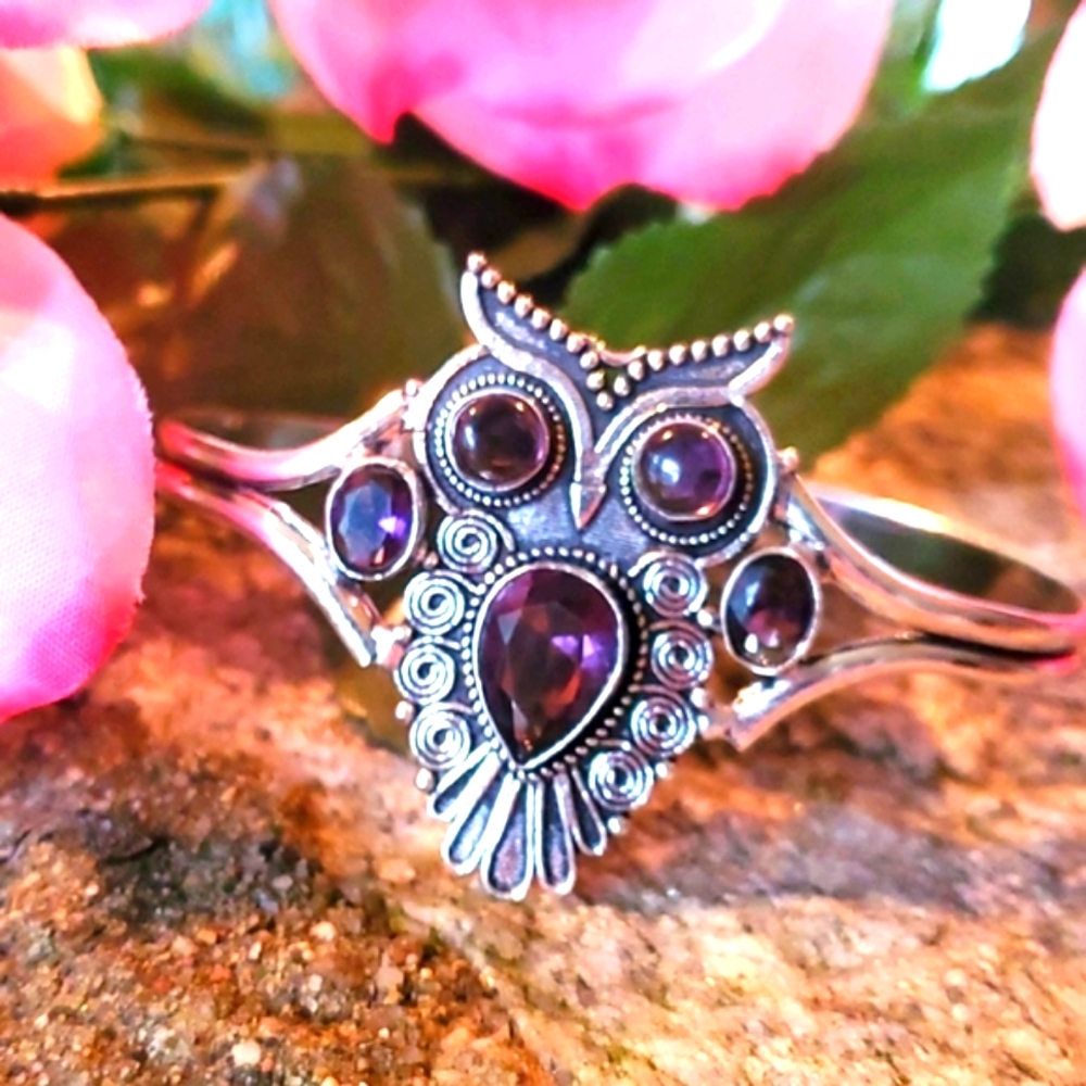 Sterling amethyst owl bracelets